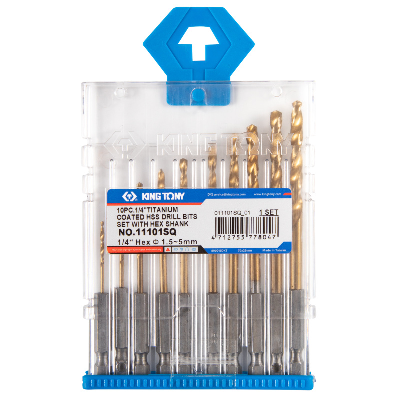 KING TONY Набор сверл по металлу HSS Tin 1,5-5,5 мм с шестигранным хвостовиком, 10 предметов 11101SQ