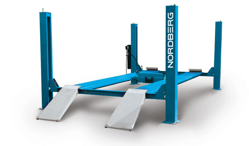 Подъемник 4х-стоечный 5т, c пневмогидравлической траверсой 3т N433A, 380В для сход-развала (синий)