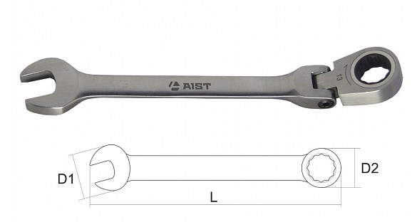 Ключ комбинированный с храповым механизмом 13мм 72 зуб., шарнирный AIST 010413B